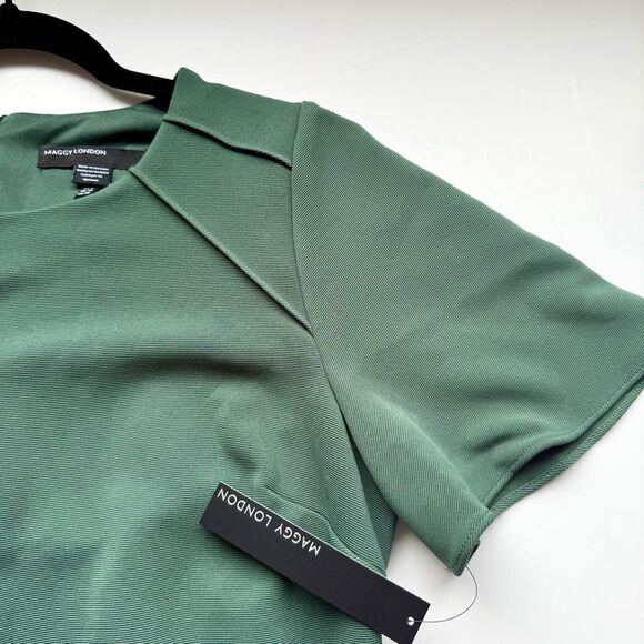 NWT Maggie London flutter sleeves green sheath midi dress Size 6 - Picture 12 of 16